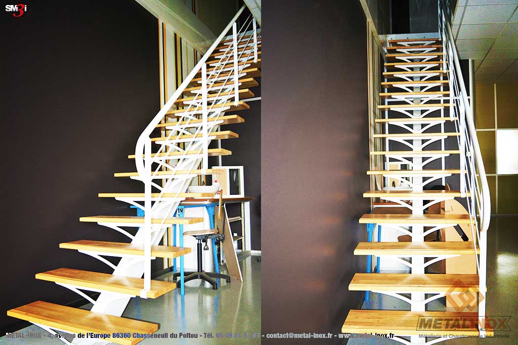 Escalier droit - limon central - marches en bois METALINOX