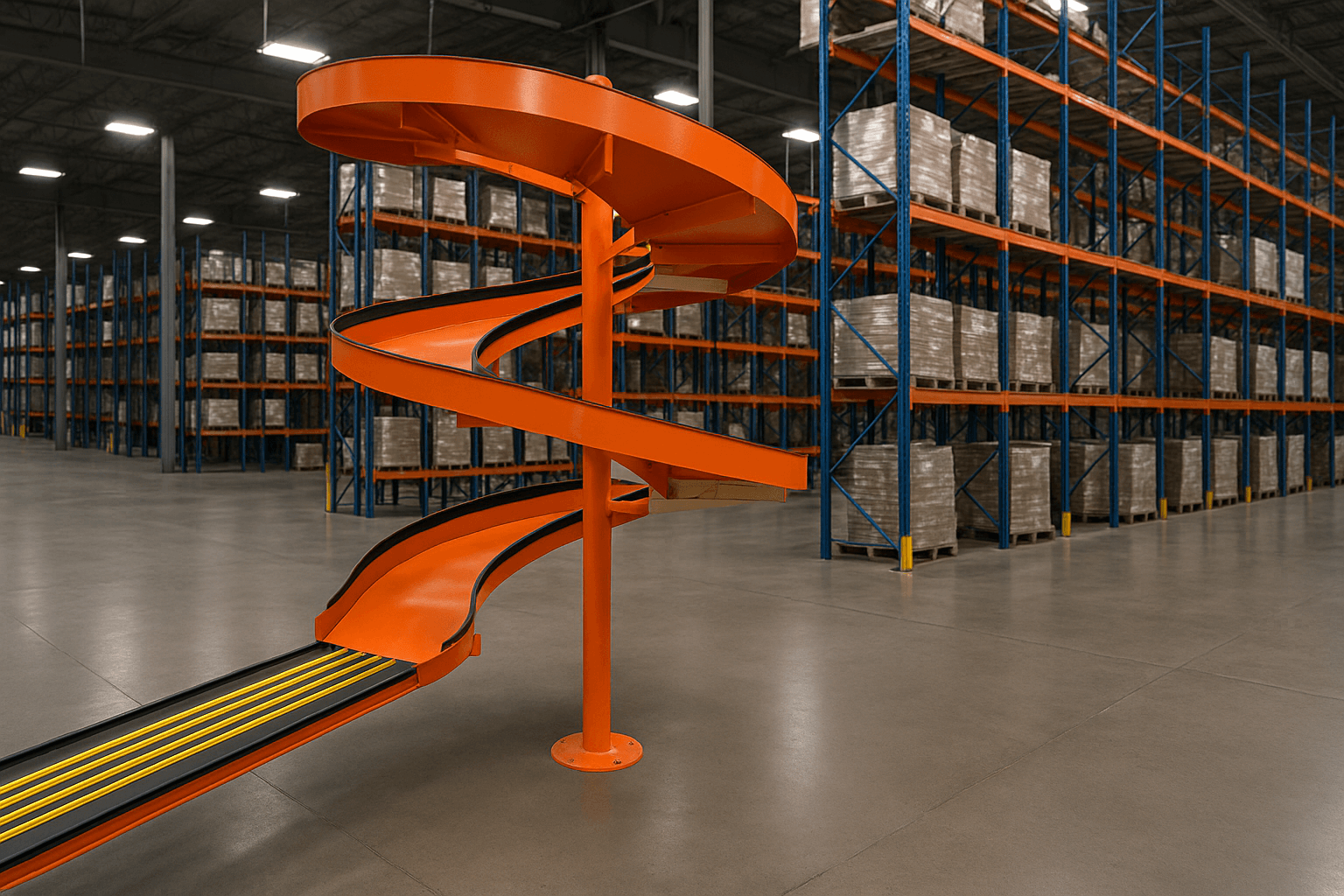 convoyeur helicoidal orange entrepot logistique convoyeur helicoidal orange entrepot logistique