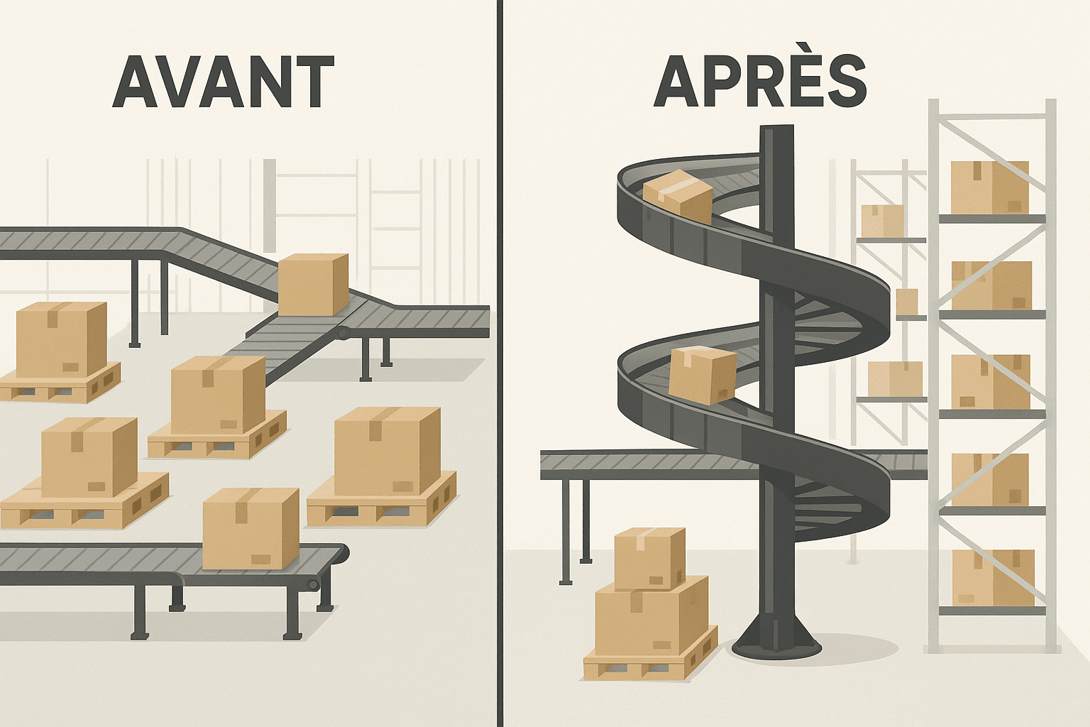 comparatif avant apres installation convoyeur helicoidal zone logistique comparatif avant apres installation convoyeur helicoidal zone logistique