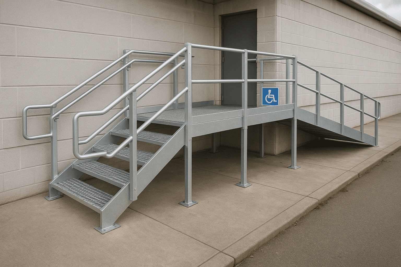 escalier metallique exterieur galvanise rampe handicape metalinox