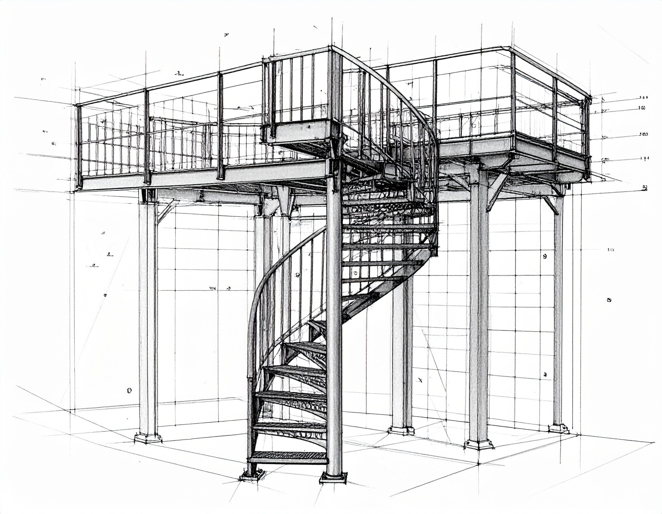 dessin technique d'un escalier industriel quart tournant avec côte de hauteur des marches loi de blondel dessin technique d'un escalier industriel quart tournant avec côte de hauteur des marches loi de blondel