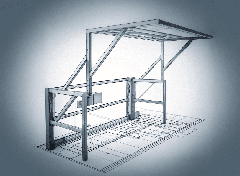 dessin technique CAO d'un barrière écluse basculante complète