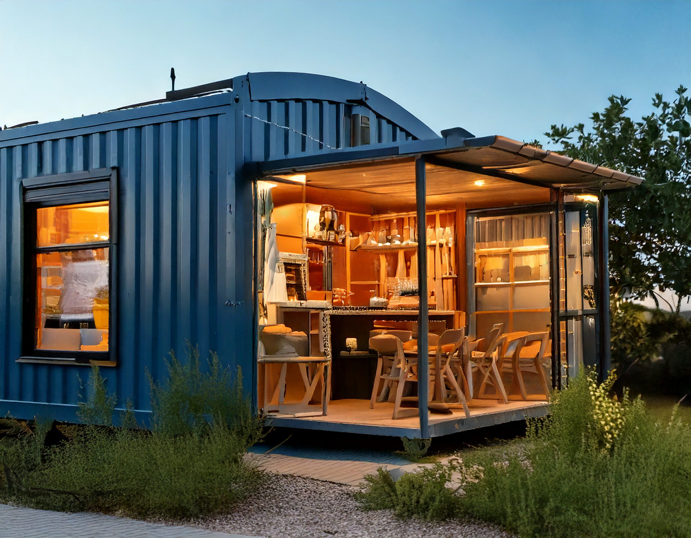 fabricant container maritime restaurant avec un snack, une terrasse