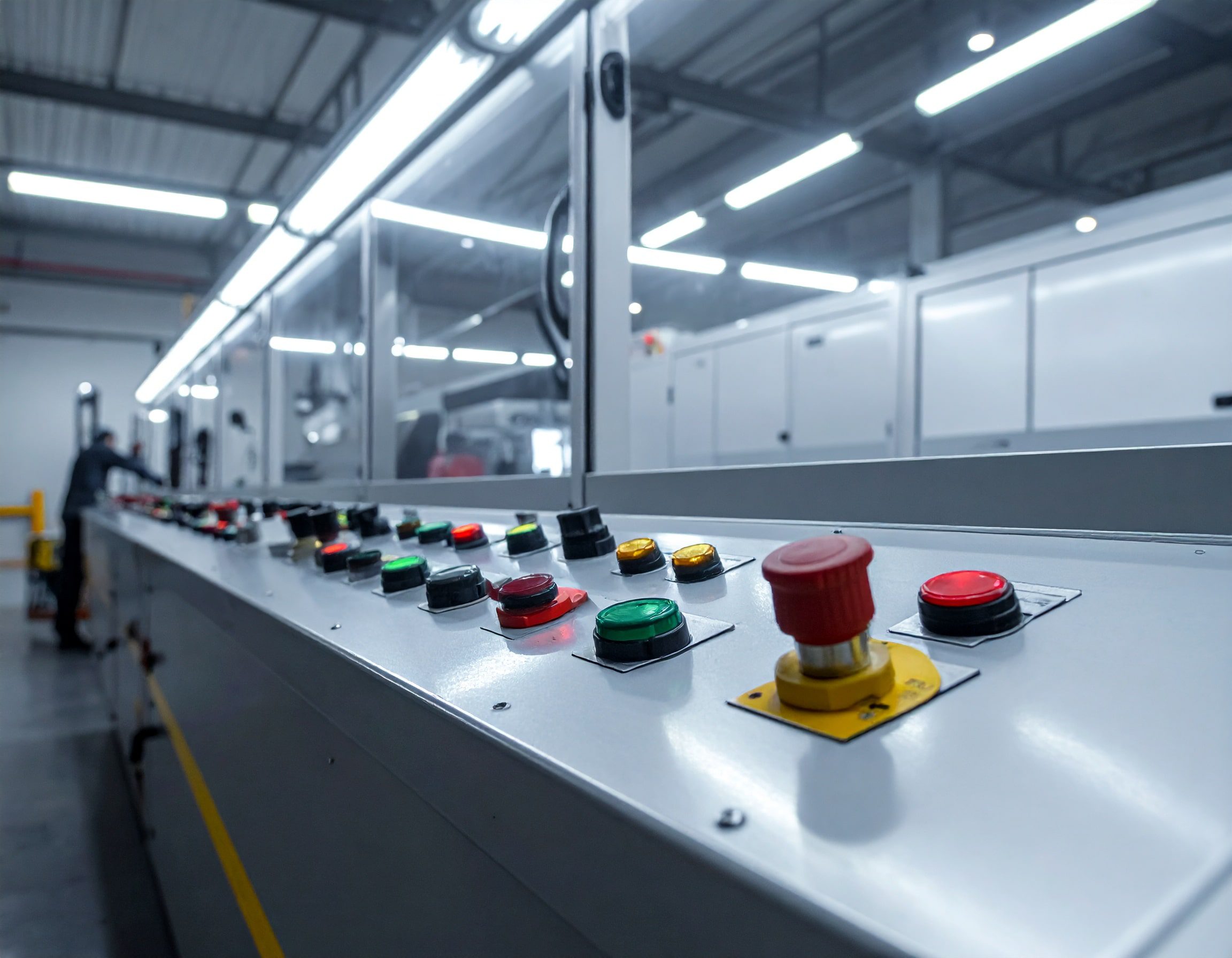 pupitre de commande industriel métallique dans une usine avec éclairage led metalinox