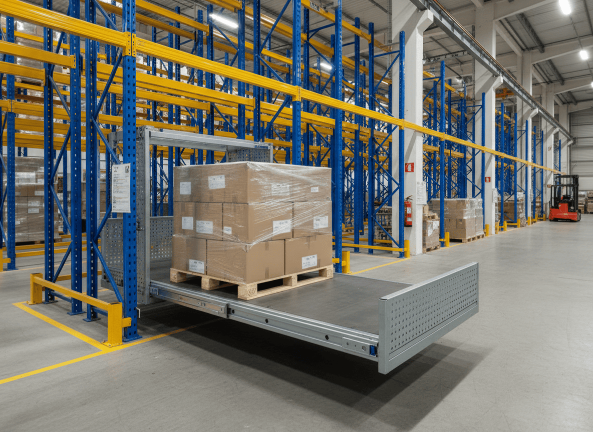 tiroir pour palette monté sur un rayonnage dans un dépôt industriel