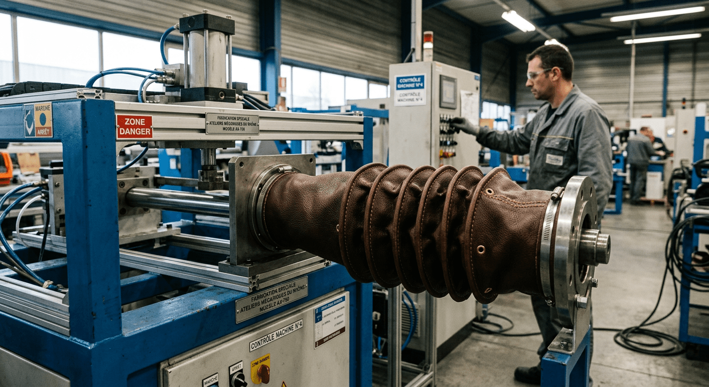 soufflet de protection en cuir sur une machine spéciale en industrie