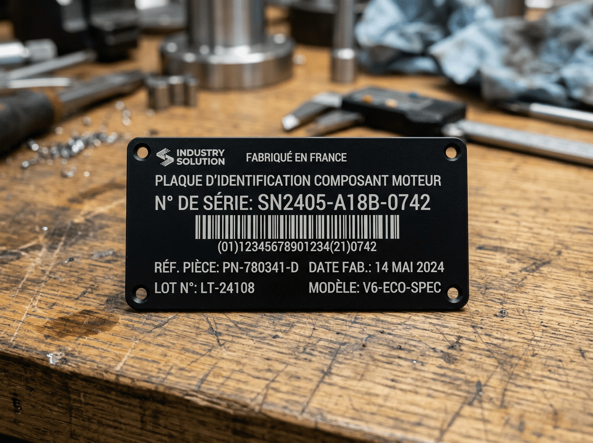 marquage industriel laser sur une plaque alu