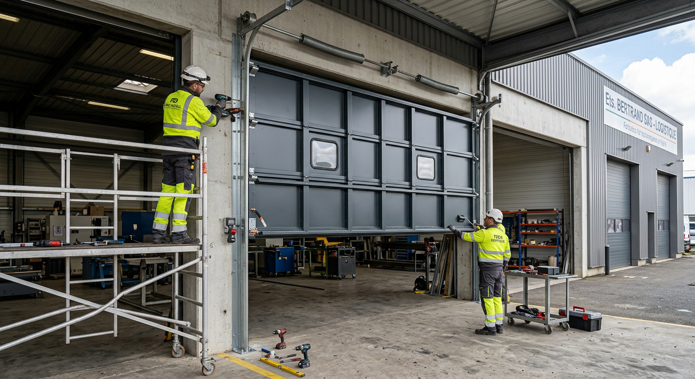 installation d'une porte sectionnelle industrielle sur mesure